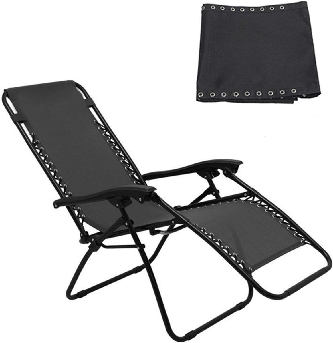 Vervangend Zeildoek - Stoel Doek - Tuin Ontspanning - Ademend Sneldrogend - 160x43 cm - Zwart