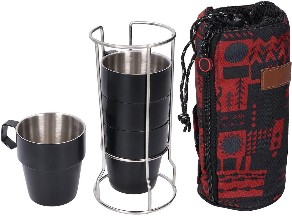 Espresso Kopjes Set Koffiekopjes RVS Genieten van Koffie Dubbelwandige Isolatie 300ml 4 Stuks Zilverkleurig