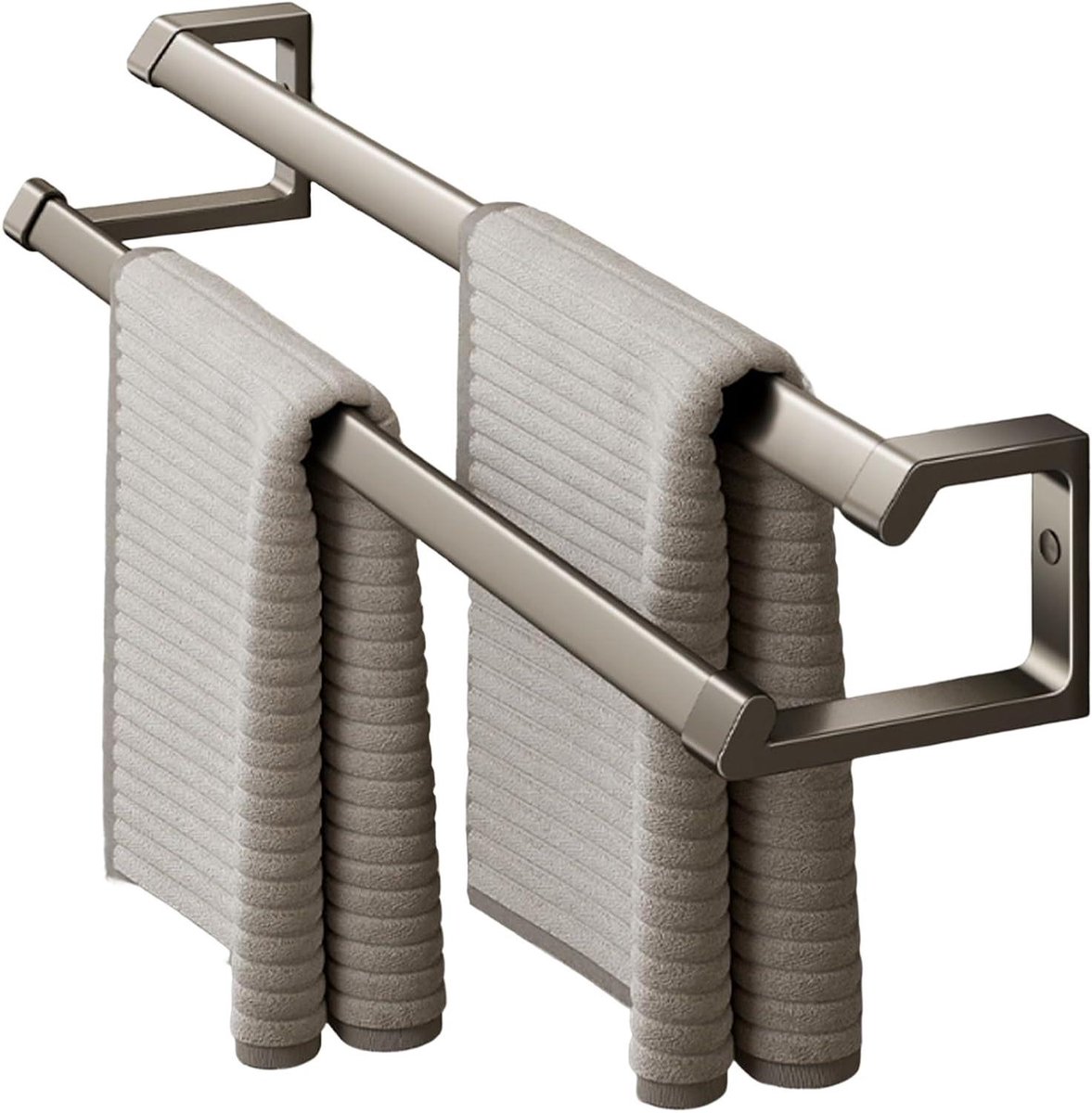 Dubbele Handdoekstang - Badkamerrek - Handdoeken Drogen - Geen Boren Nodig - 60cm - Matgrijs
