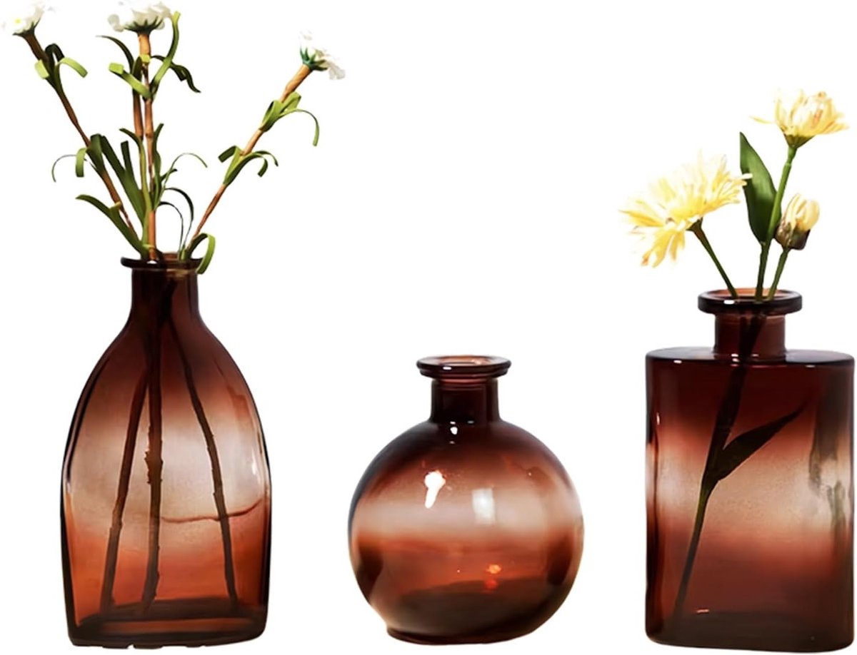 Moderne Glazen Bloemenvase in Bruin voor Tafeldecoratie, Bohemian Stijl, Perfect als Cadeau voor Moederdag en Bruiloften