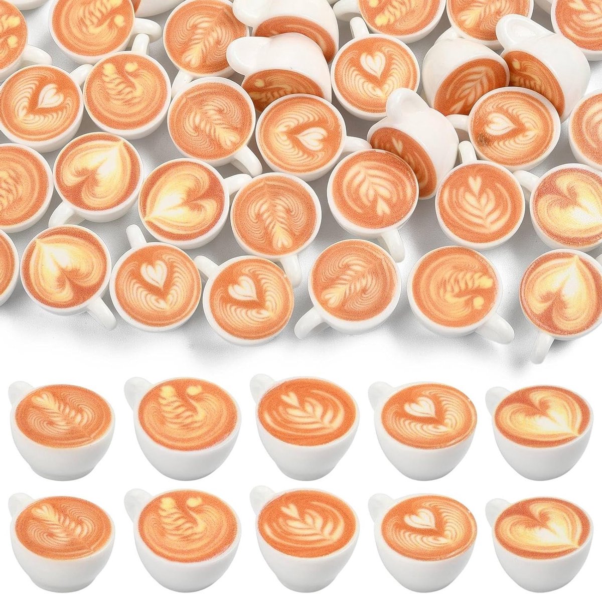 Mini Resin Coffee Cup Figurines - 50 Stuks 3D Latte Mokken Decoraties voor Thuis, Kantoor en Auto Interieur