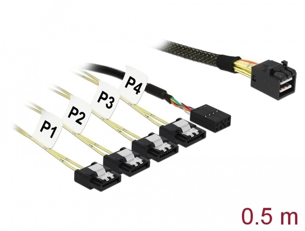 Cable mini SAS HD SFF-8643 > 4 x SATA 7 pin 0 5m
