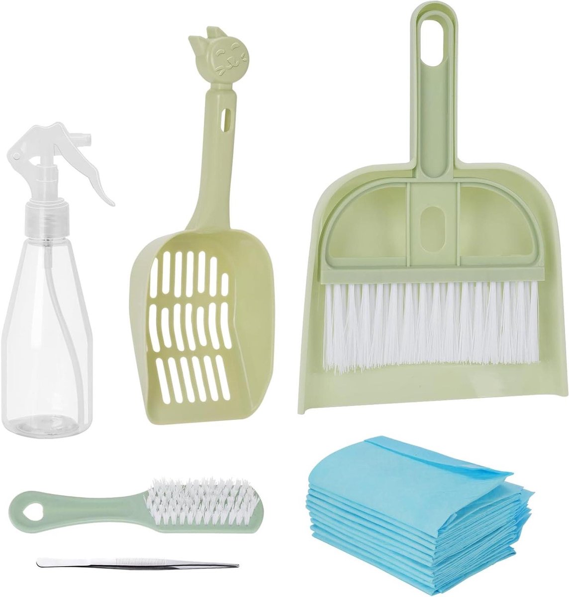 Veegschep Set - Mini Bezem - Huisdier Reiniging - Compact Ontwerp - 24 cm Pakket - Grijs