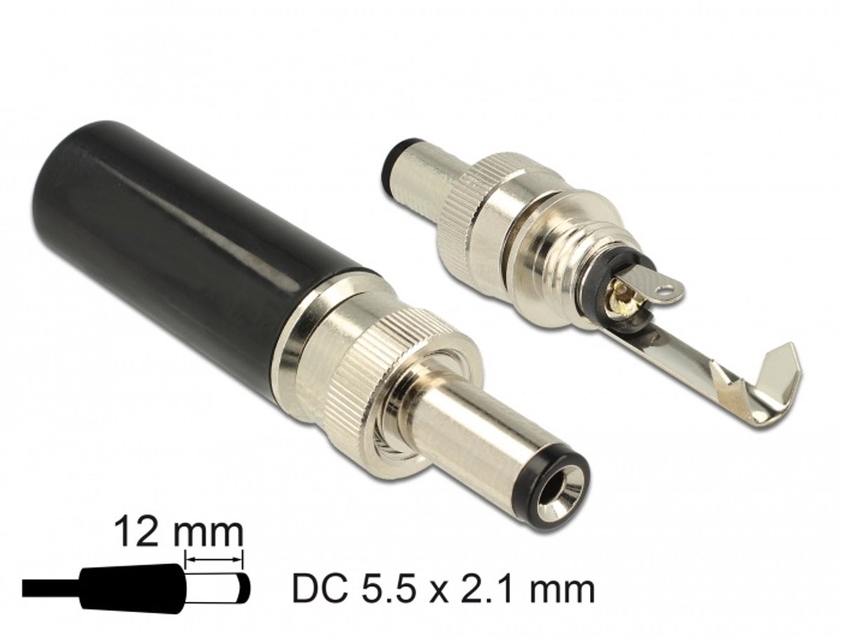 Connector DC 5,5 x 2,1 mm met 12,0 mm lengte mannelijke soldeerversie