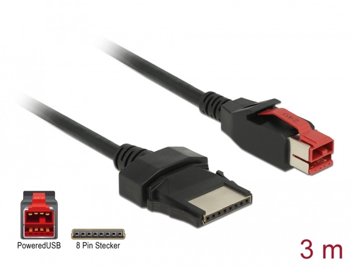 Powered USB kabel mannelijk 24 V> 8 pin mannelijk 3 meter voor POS -printers en terminals