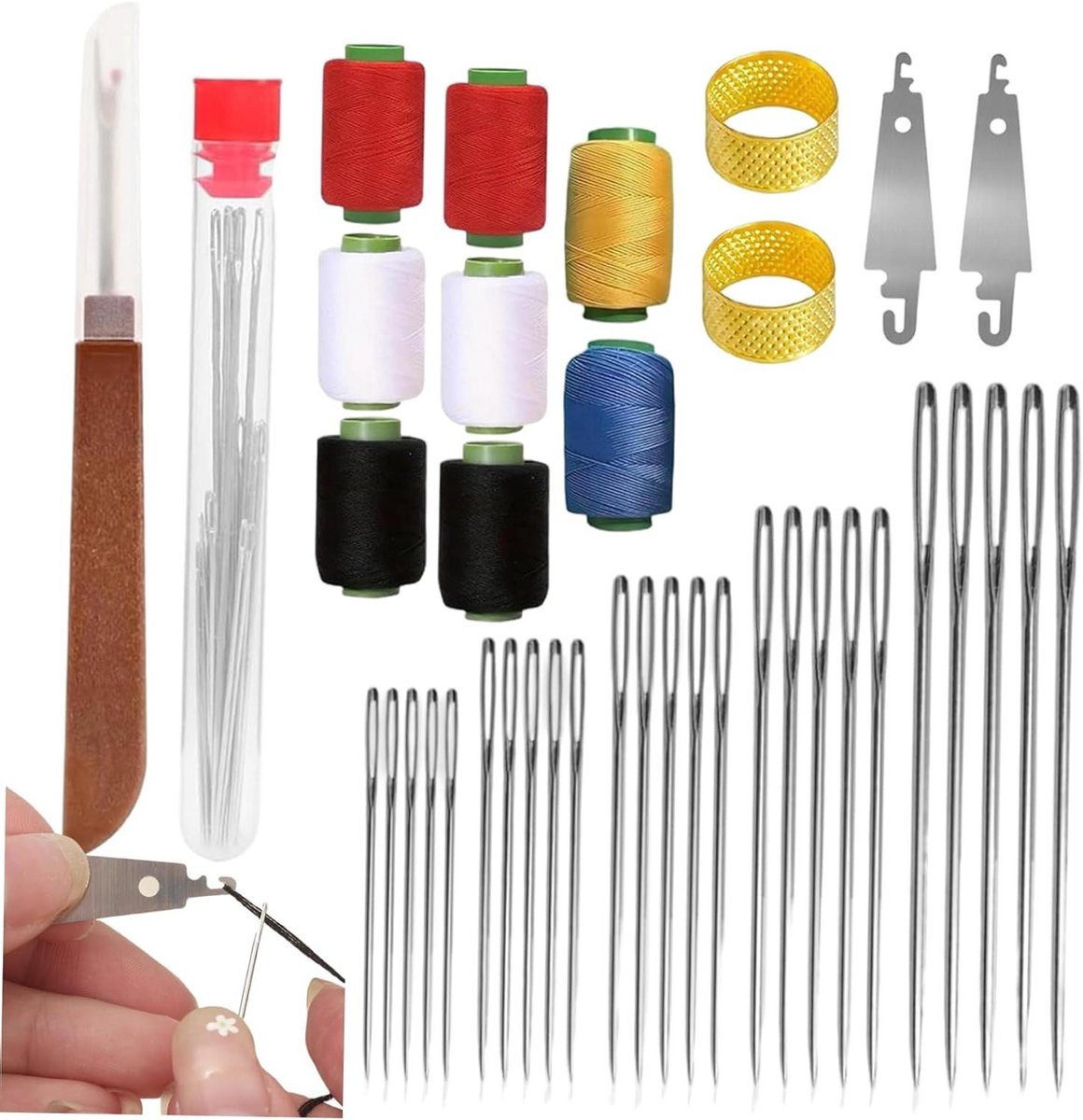 Naainaalden Set - Hand Naaien - Kleding Repareren - Big Eye Ontwerp - 39 Delig - Zilver