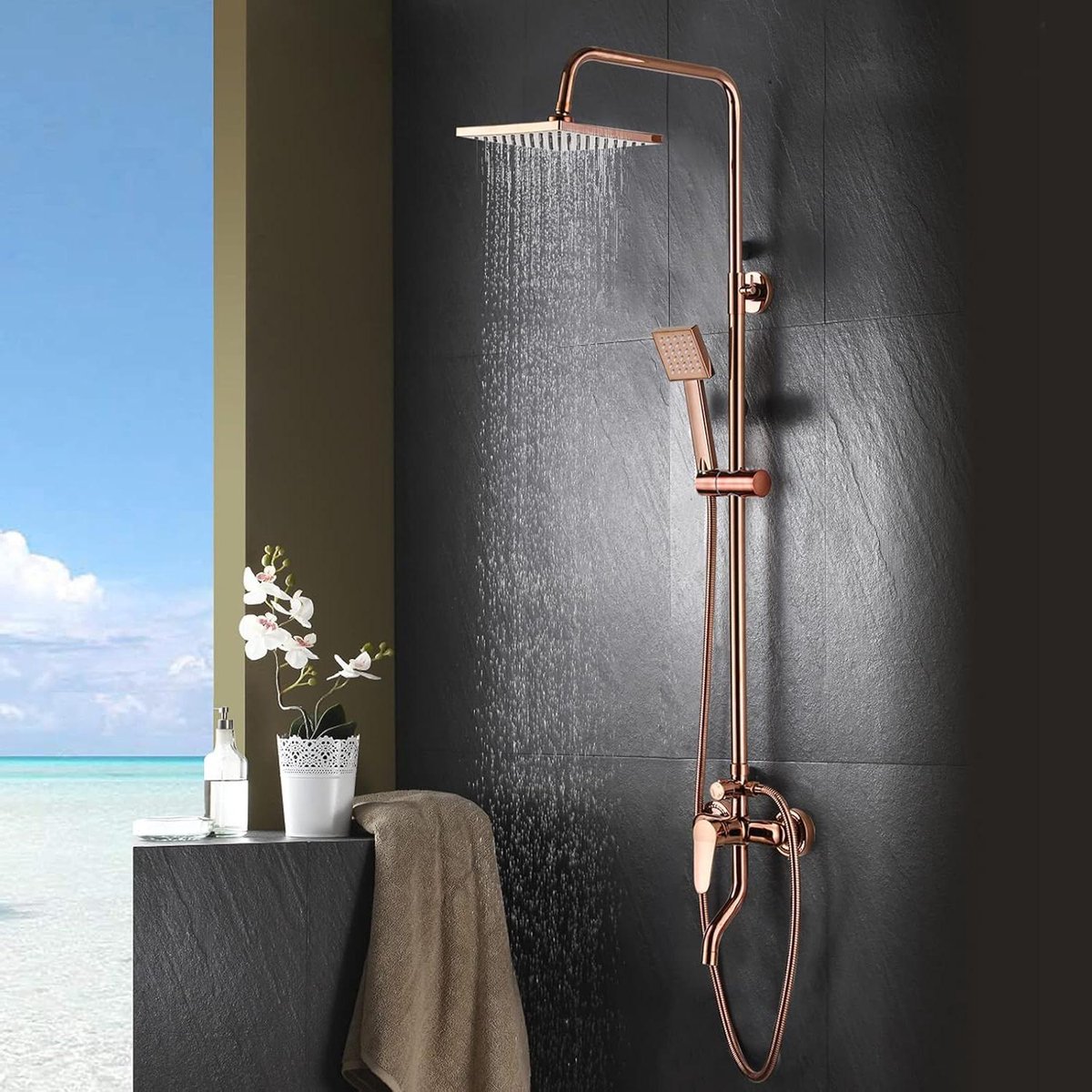 Douche set - Regendouche armatuur - Ontspannen douchen - Drie wateruitlaten - 70-100 cm ve