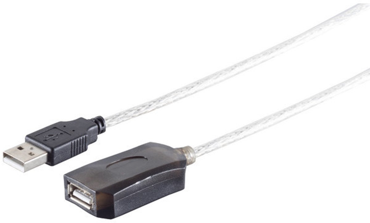 Actieve USB Verlengkabel - USB 2.0 - Basic - 5 meter - Transparant/Zwart