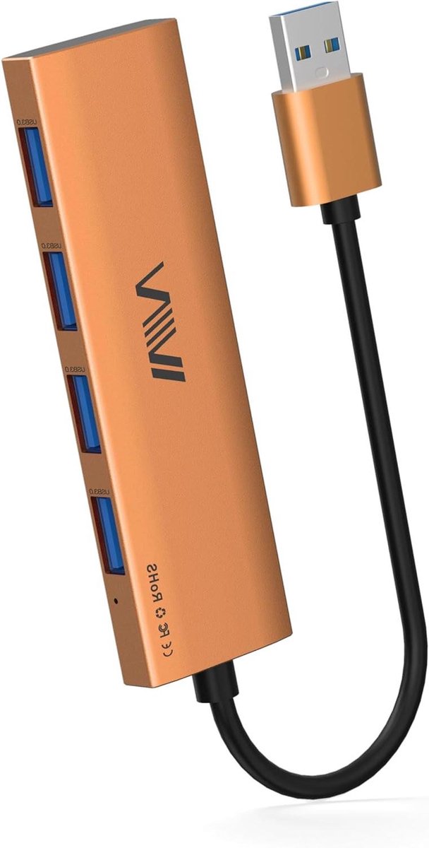 USB Hub - Poorten Uitbreider - Data Overdracht - Vier Poorten - 5 Gbps Snelheid - Oranje
