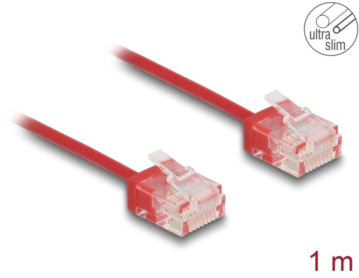 Delock RJ45 Network Cable Cat.6 UTP Ultra Slim 1 m red with short plugs