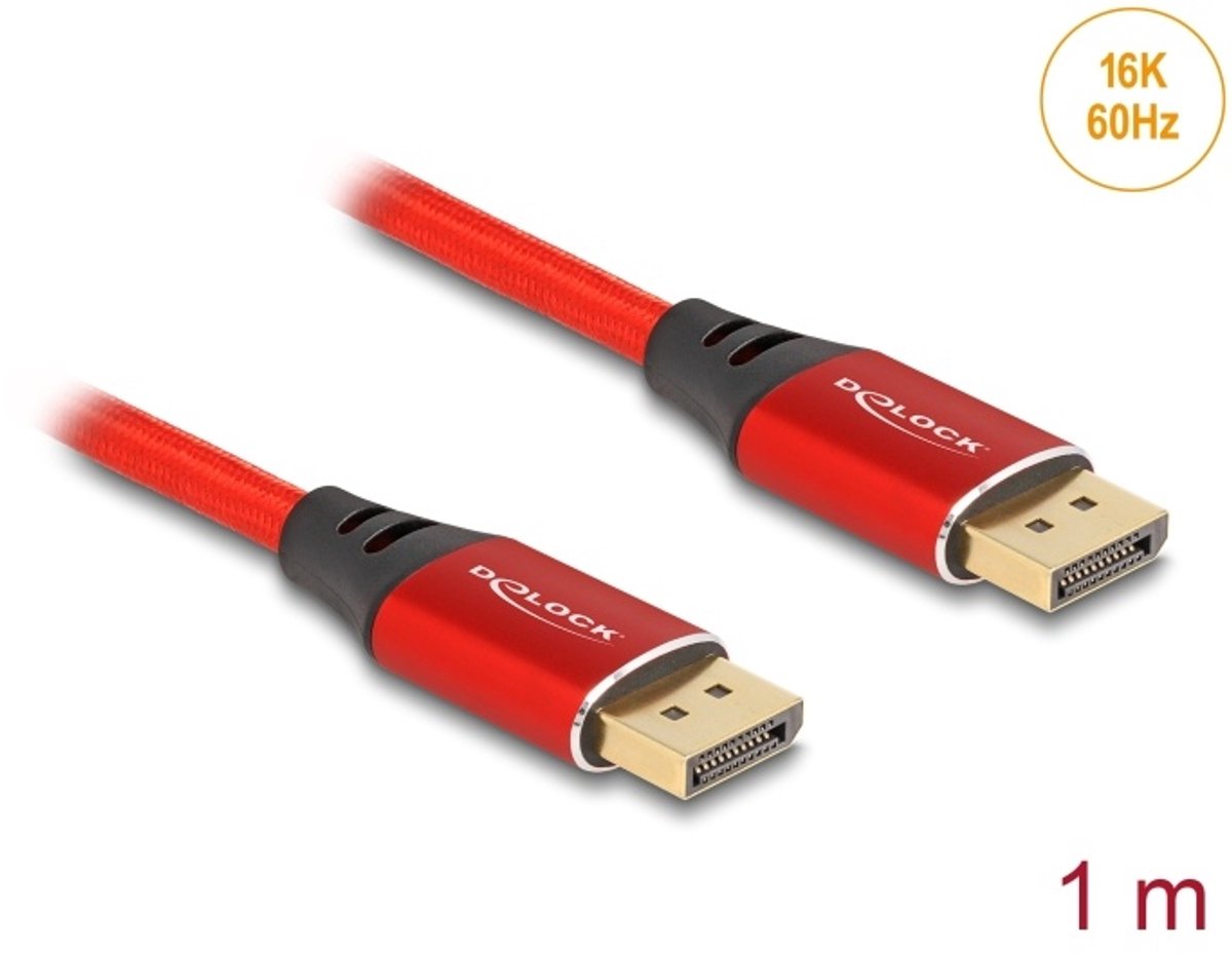 Delock DisplayPort Cable 16K 60 Hz 1 m red metal
