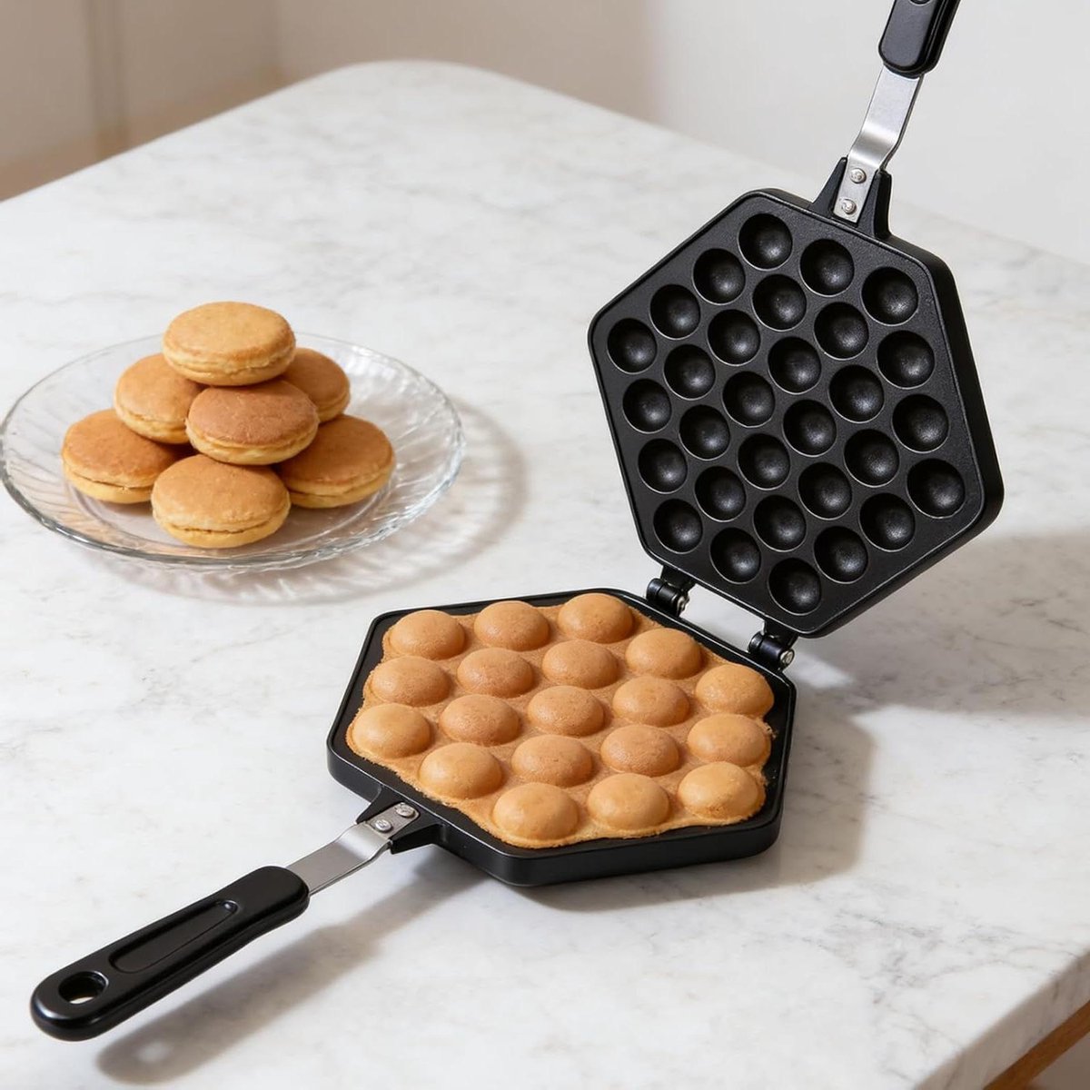 Wafelijzer - Bubbel Wafels - Ontbijt Maken - Antiaanbaklaag - 40 cm - Zwart