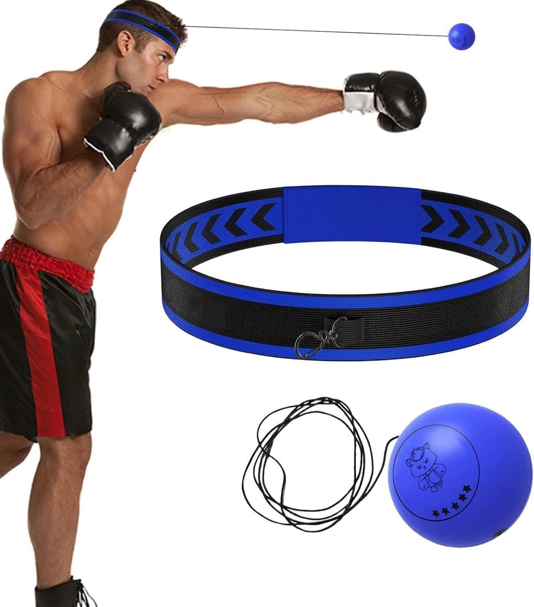 Boks Reflexbal - Reactietrainer Hoofdband - Verbeter Reflexen - Verstelbare Intensiteit - Diverse Bal Groottes - Blauw