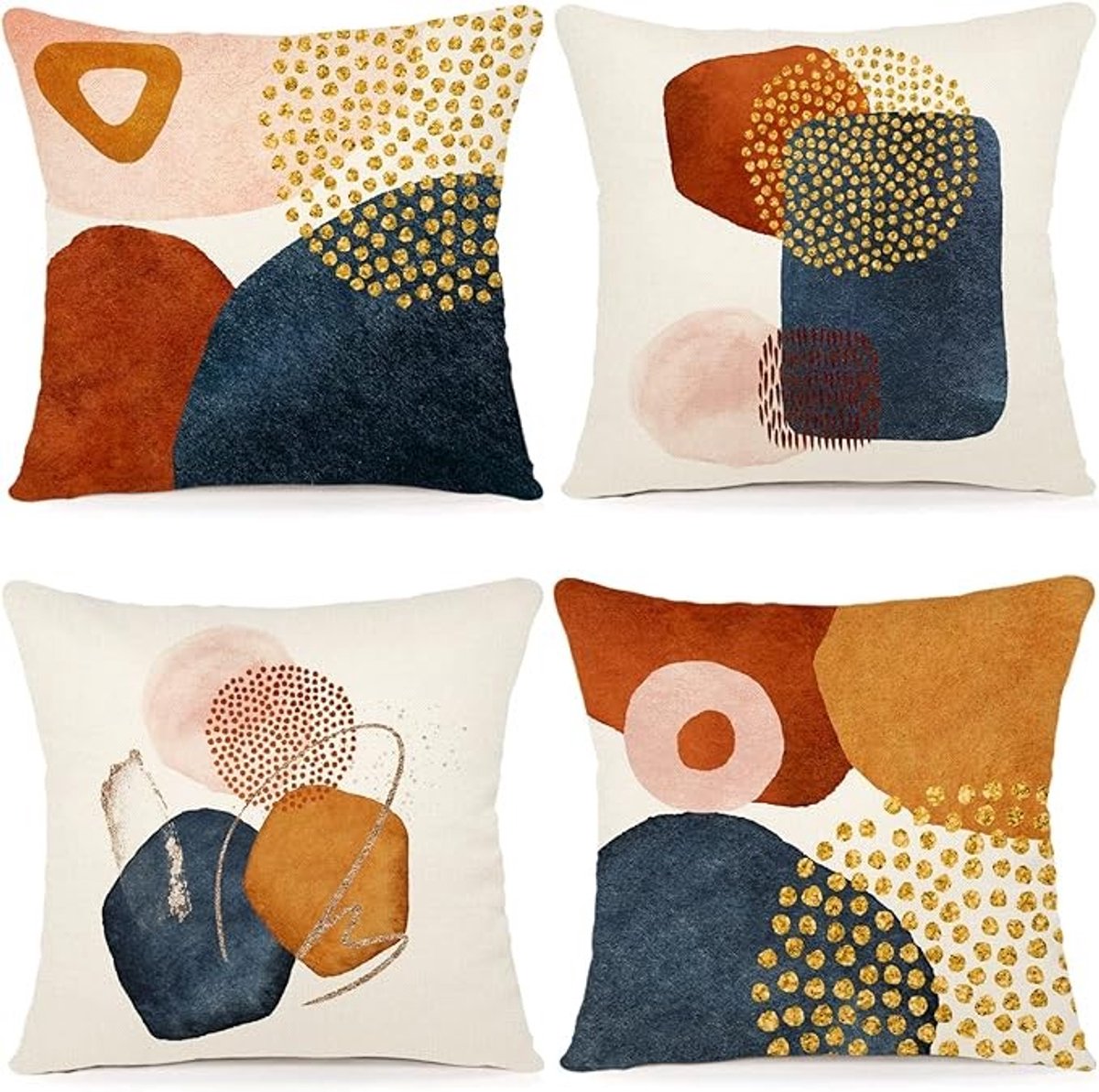 Set van 4 linnen kussenslopen met geometrisch patroon - 40x40 cm