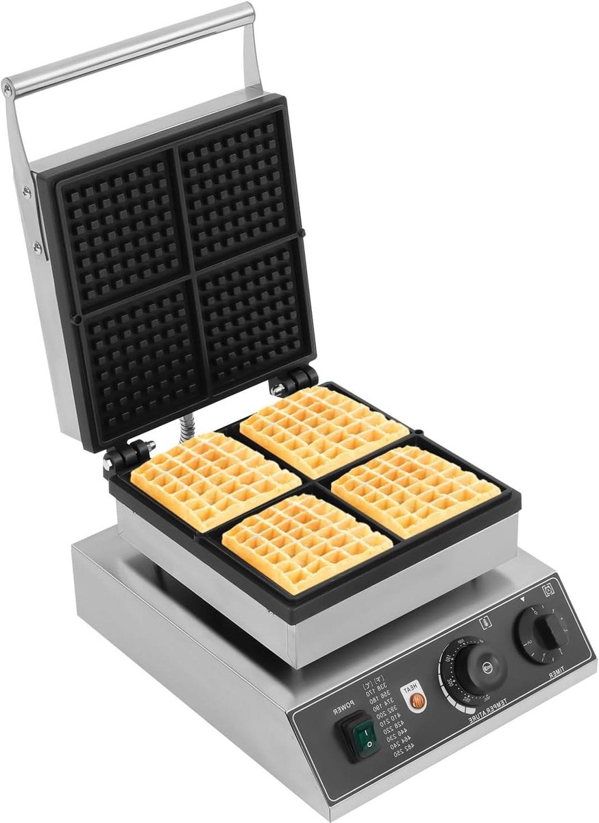 Elektrisch Wafelijzer - Wafelmachine - Professioneel Bakken - Vier Wafels Tegelijk - 1750 Watt - Zilver Zwart