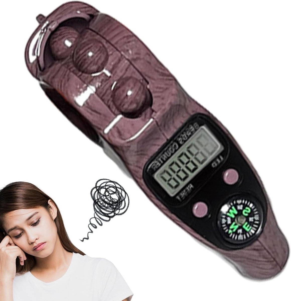 Digitale handteller - Gebedskralen teller - Meditatie en ontspanning - Geïntegreerd kompas - Tot 99999 tellingen - Houtkleur