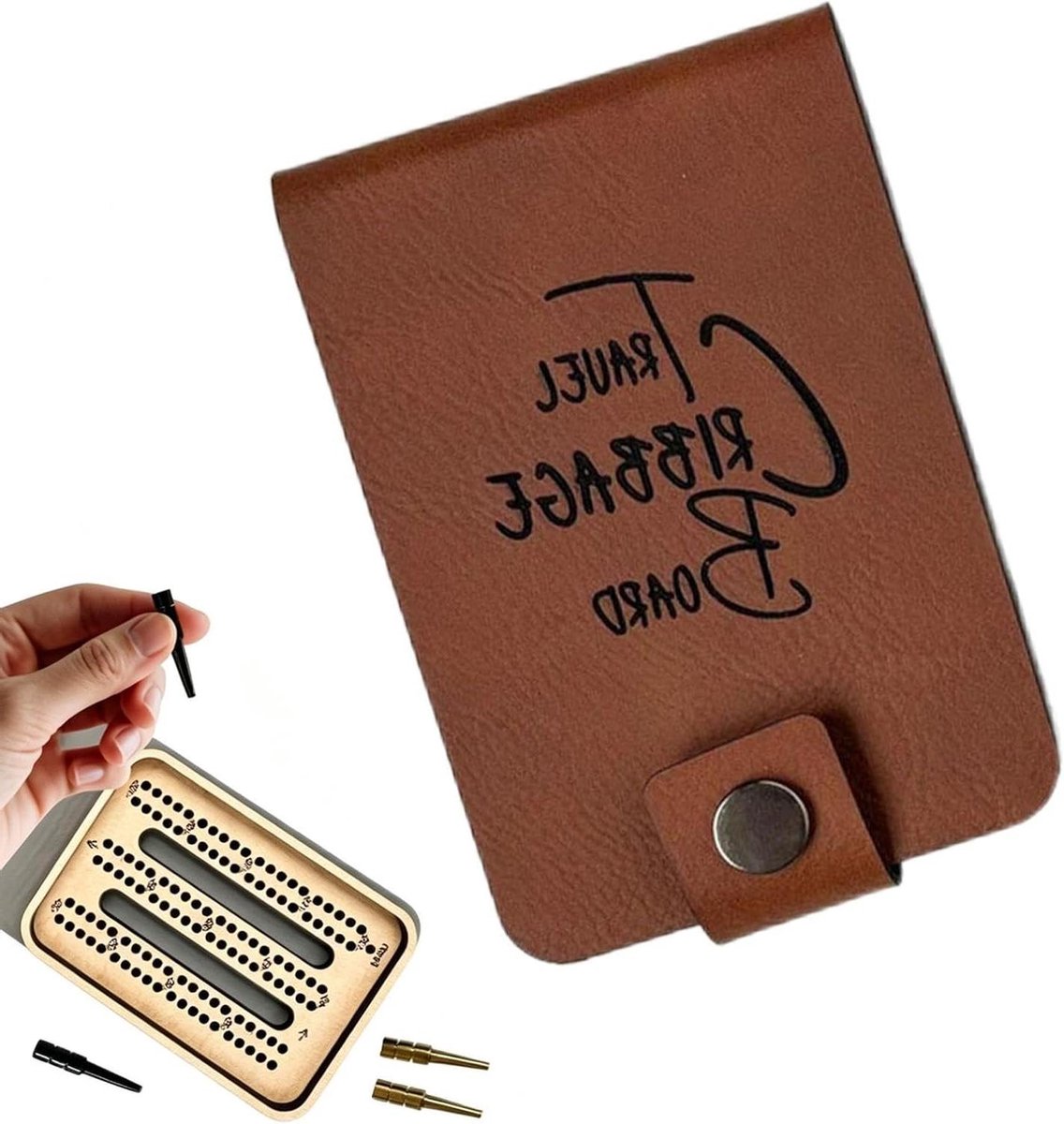 Cribbage Speelbord - Zakset Spel - Reizen en Feestjes - Compleet met Pennen - 10 x 7 cm - Bruin