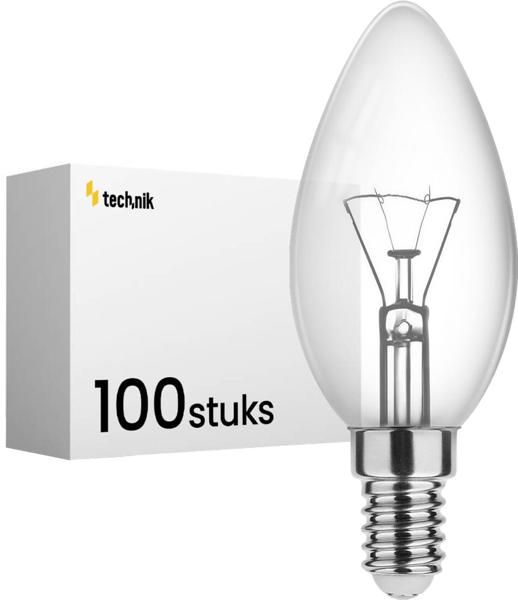 Technik E14 Gloeilamp 60W - 570lm - 2700K - Extra Warm Wit - Kaarslamp B35 - 100 stuks