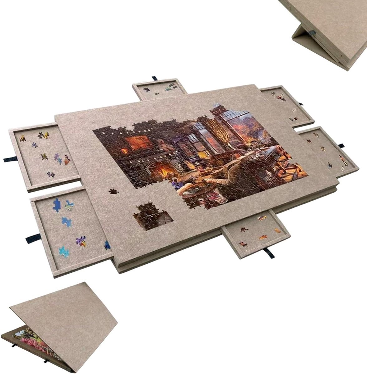 Opvouwbare Puzzeltafel - Draagbaar Puzzelbord - Puzzels Maken - Verstelbare Hoek - 90x63cm - Donkerbeige