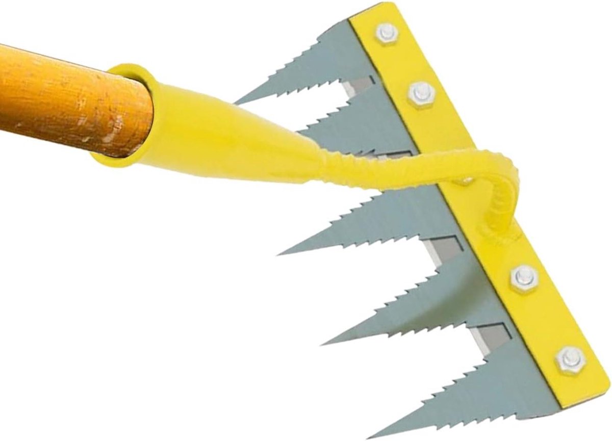 Onkruidverwijderaar Hark - Tuin Gereedschap - Bodem Bewerken - Ergonomische Handgreep - 5 Tanden - Geel Zilver