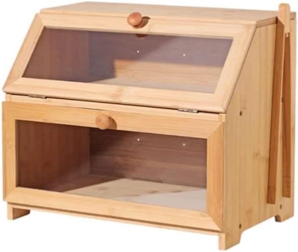 Broodtrommel Hout - Broodbak Keuken - Brood Vers Houden - Met Doorzichtig Venster - 38x24x32.5cm - Natuurlijk Hout
