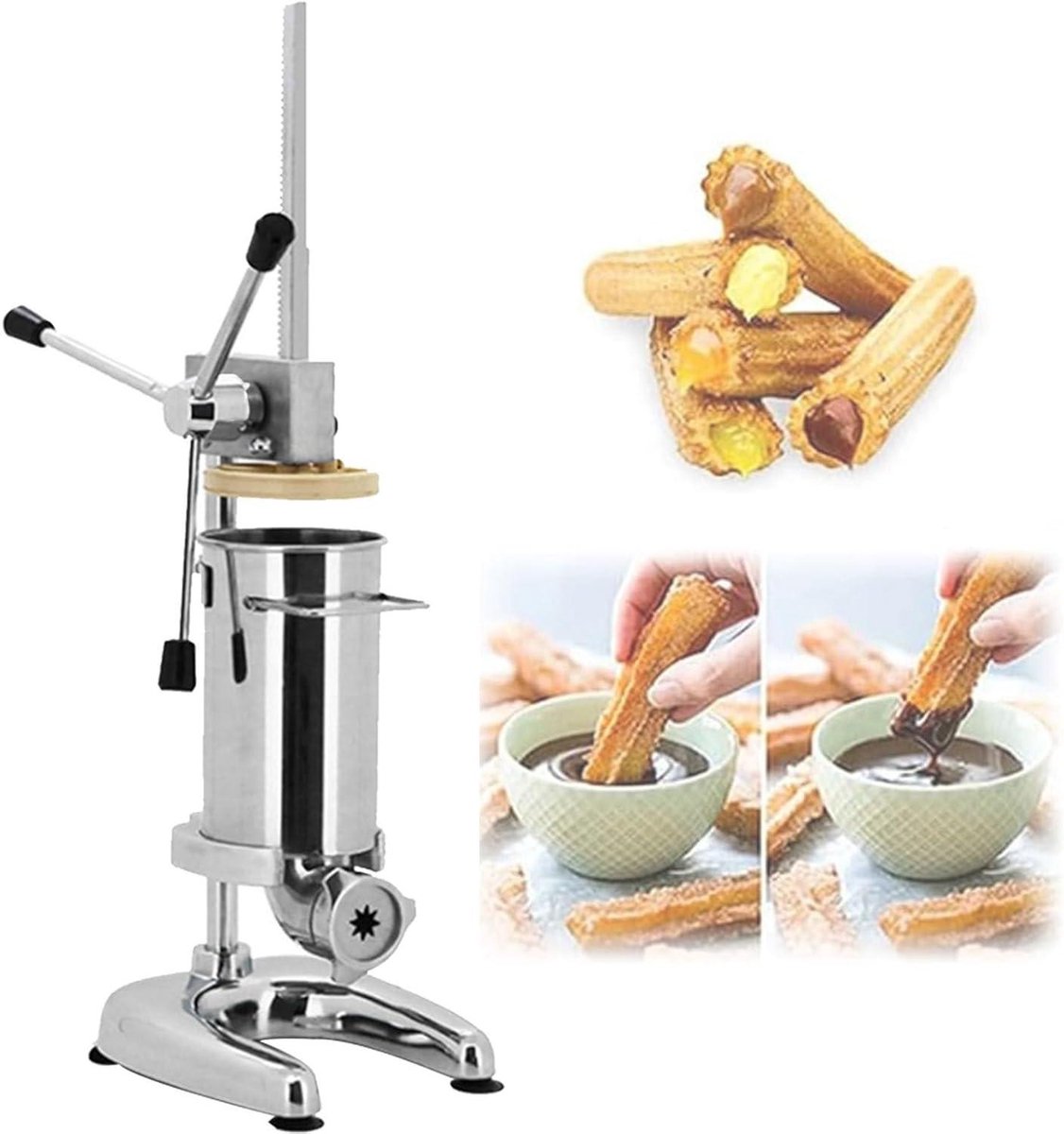 Churro Maker - Bakapparaat Dessert - Zelf Churros Maken - Verticaal Ontwerp - 5 Mallen - Zilver