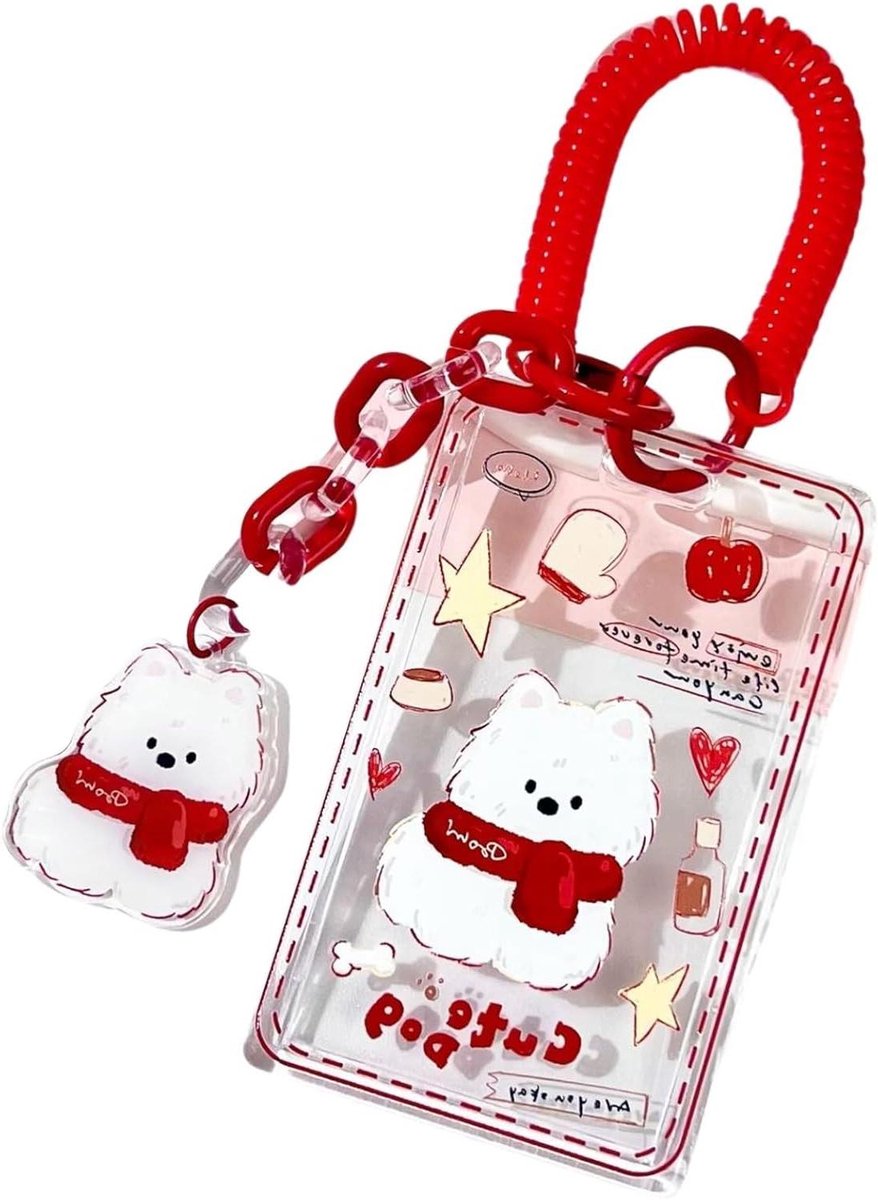 Fotokaarthouder Hond - Sleutelhanger Kaarthouder - Kaarten Tonen - Afneembare Sleutelhanger - 11 x 6 cm Kaart - Rood