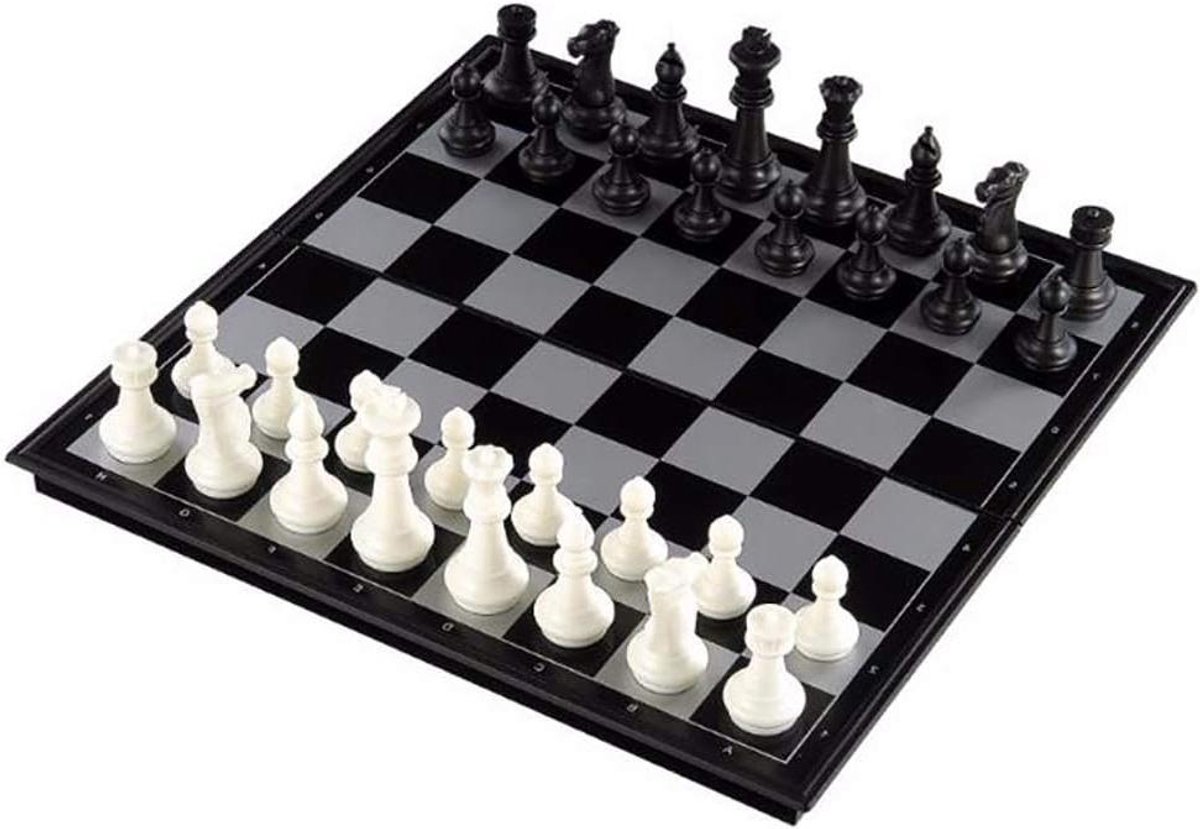 Schaakbord Set - Drie In Een - Intellectuele Ontwikkeling - Magnetisch En Opvouwbaar - 25 x 25 cm - Zwart Wit