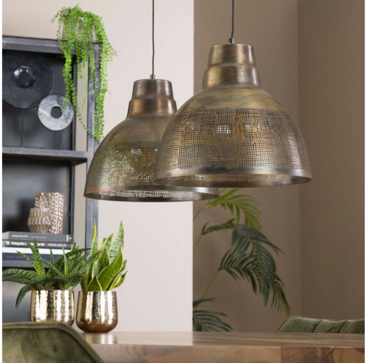 Hanglamp 2 Lampen - Brons Antiek - Ø38 screen - Woonkamer - Keuken - Metaal - LED Lichtbron - In Hoogte Verstelbaar tot 150 cm - Exclusief Lichtbron - Voedingstype Netstroom