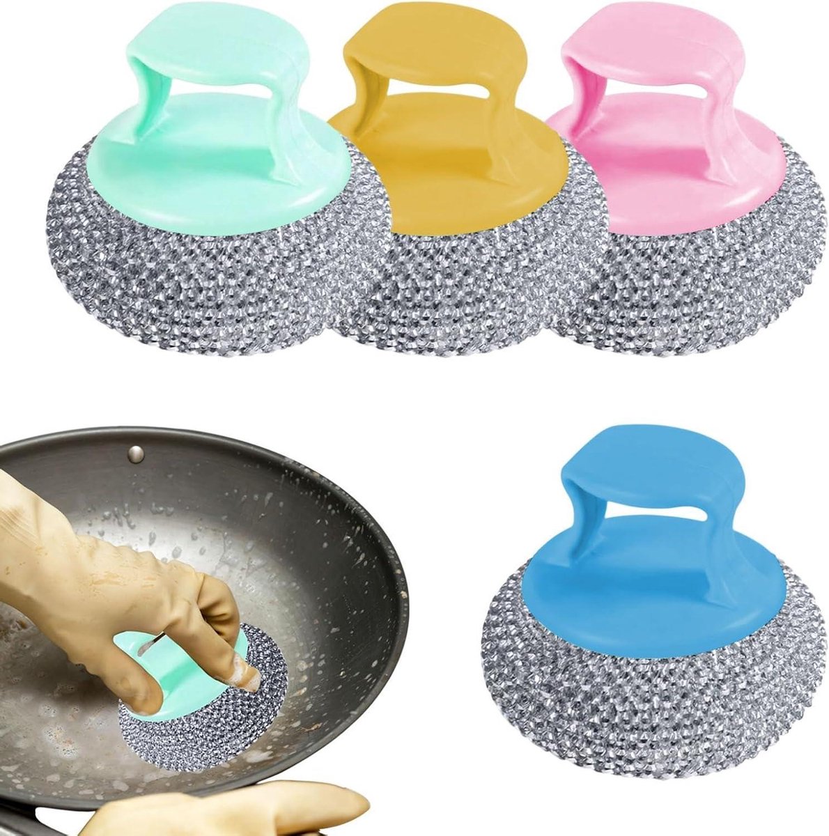 Keukenschrobborstel Set - Vaatreiniger Schuursponsjes - Hardnekkig Vuil Verwijderen - Krasvrije Reiniging - 4 Delig - Willekeurige Kleur