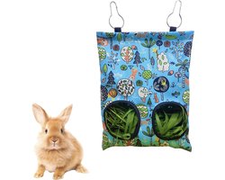 Hooizak Huisdieren - Voederdispenser Kleine Dieren - Netjes Voeren - Wasbaar Ontwerp - 2 Gaten - Blauw Bosdesign