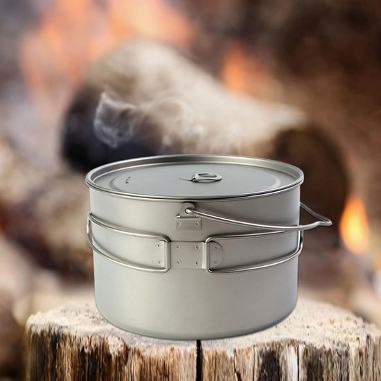 Kampeerpan - Reispan kookuitrusting - Buiten koken - Snelle warmteverdeling - 1100 ML - Titanium — afbeelding 4