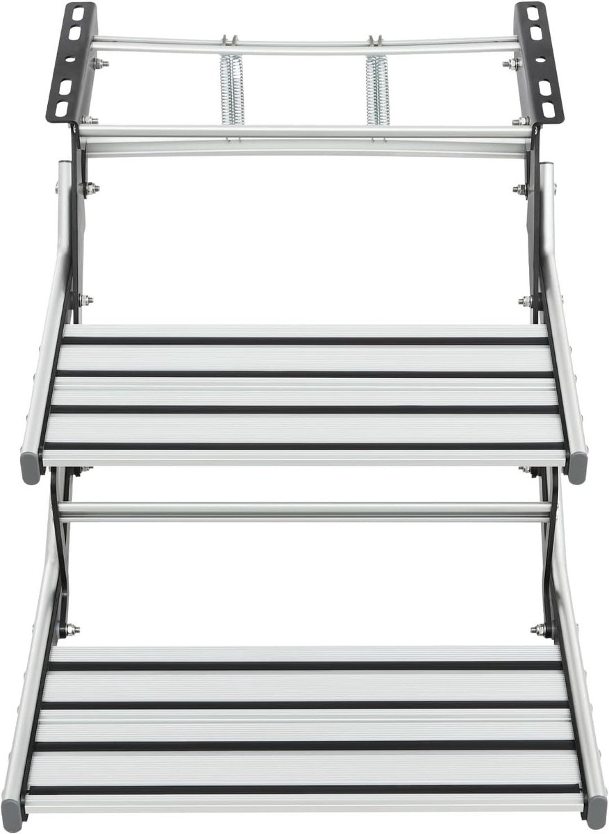 Camper Opstap - Vouwtrap - Veilig Instappen - 2-Traps LED Verlichting - 55 x 88 cm - Zilver Zwart