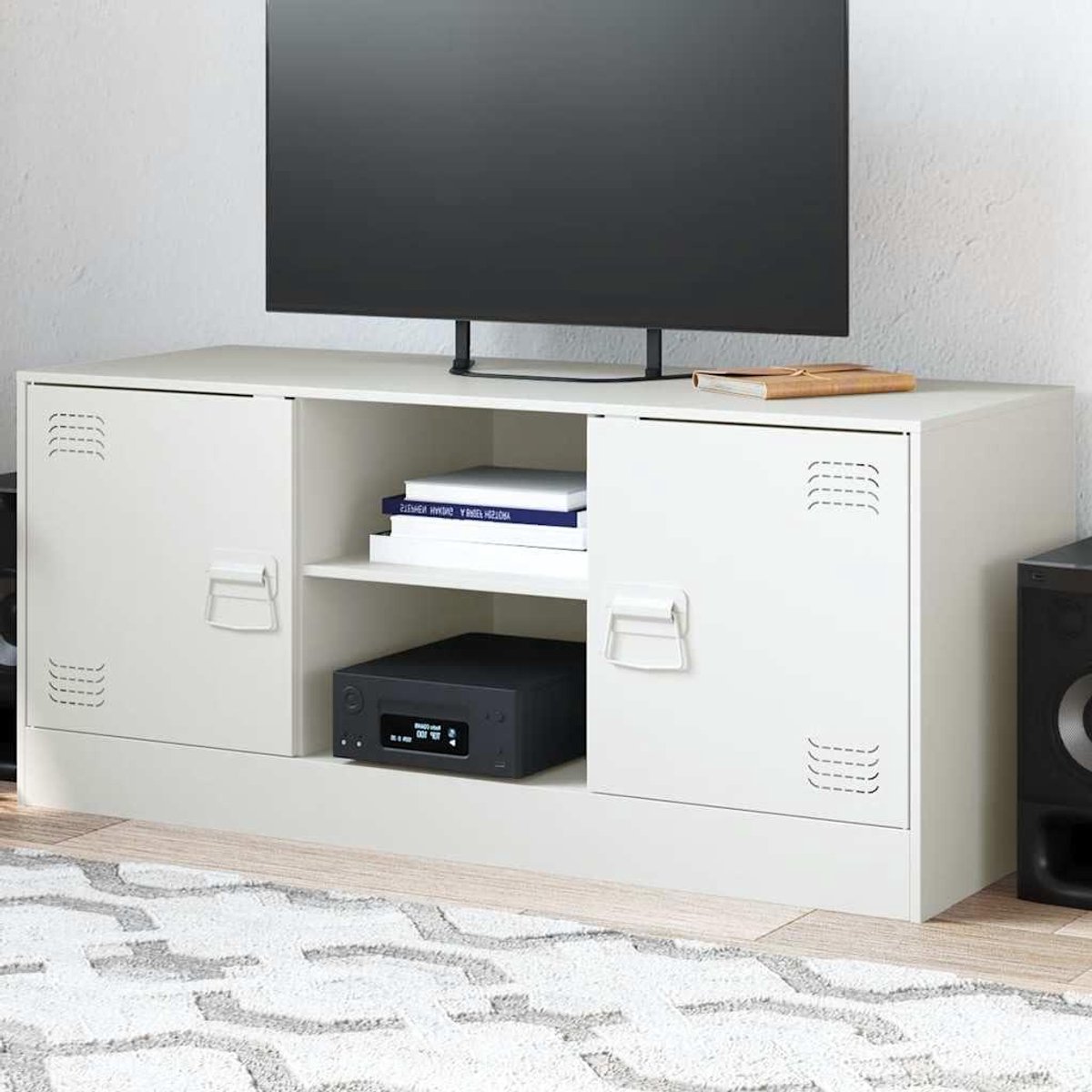 Tv-meubel - Opbergkast - Entertainment centrum - Stevig staal frame - 99x39x44 cm - Wit