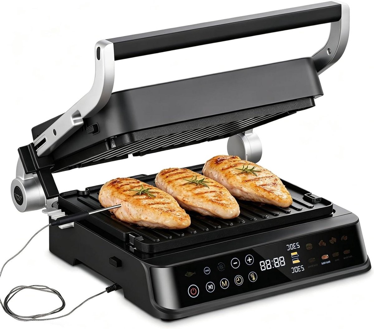 Contactgrill - Elektrische grill - Gerechten bereiden - 280°C sear-functie - 6 programma's - Zwart