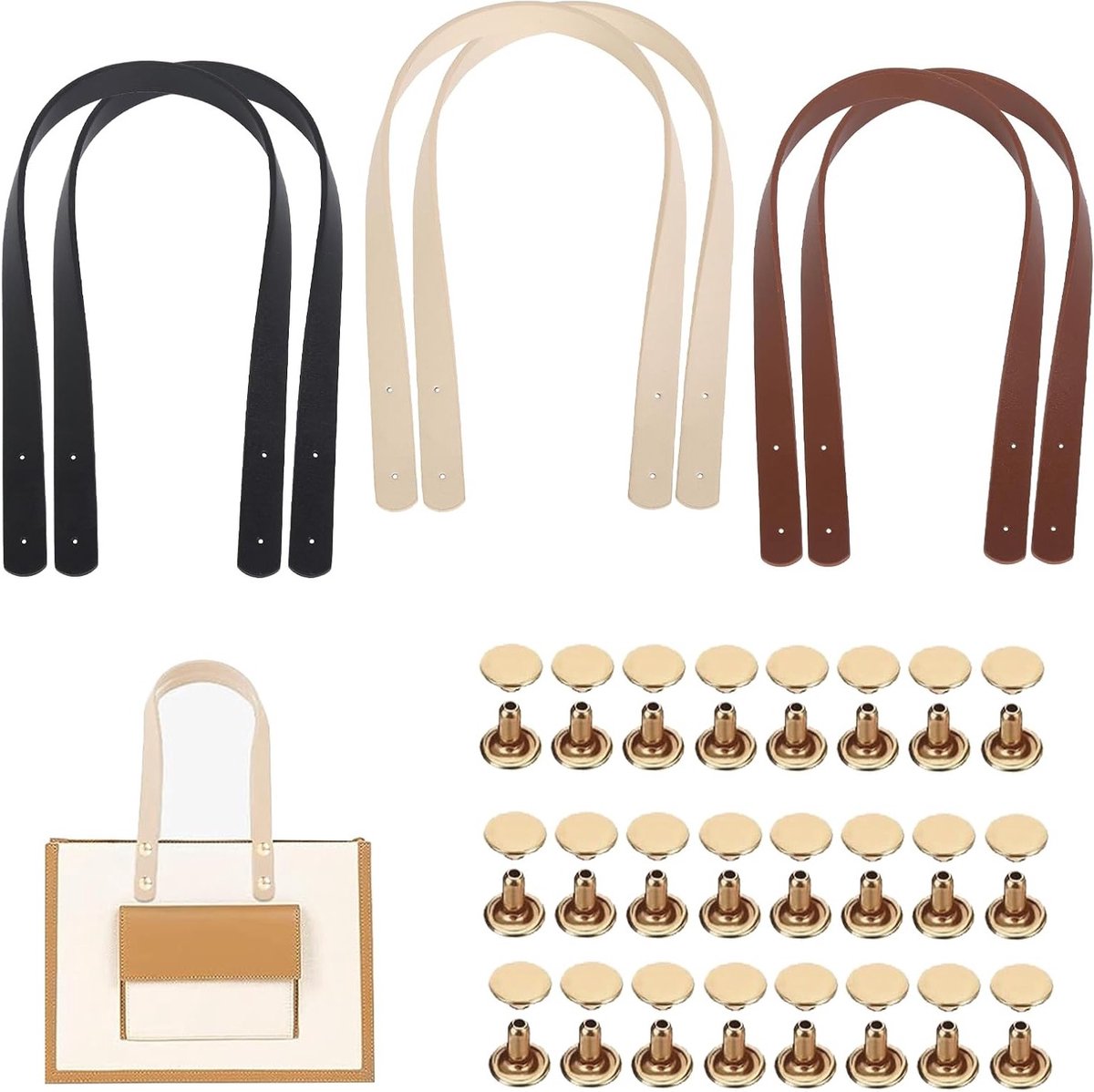 6 Stuks Leren Tasriemen, 60 cm × 2 cm PU Handvatten voor Handtassen, Schoudertassen en Aktetassen, Vervangingsriemen voor Diverse Tassen