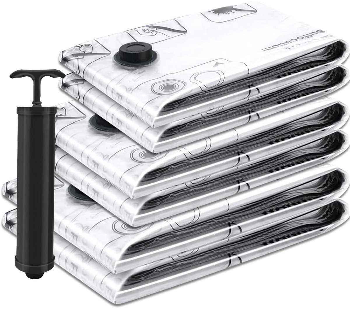 6 stuks Vacuumzakken Set met Handpomp – 3 Formaten (100x80, 80x60, 60x40 cm) – Herbruikbare Opbergzakken voor Kleding, Dekbedden, Reizen & Verhuizing – Ruimtebesparend tot 80%