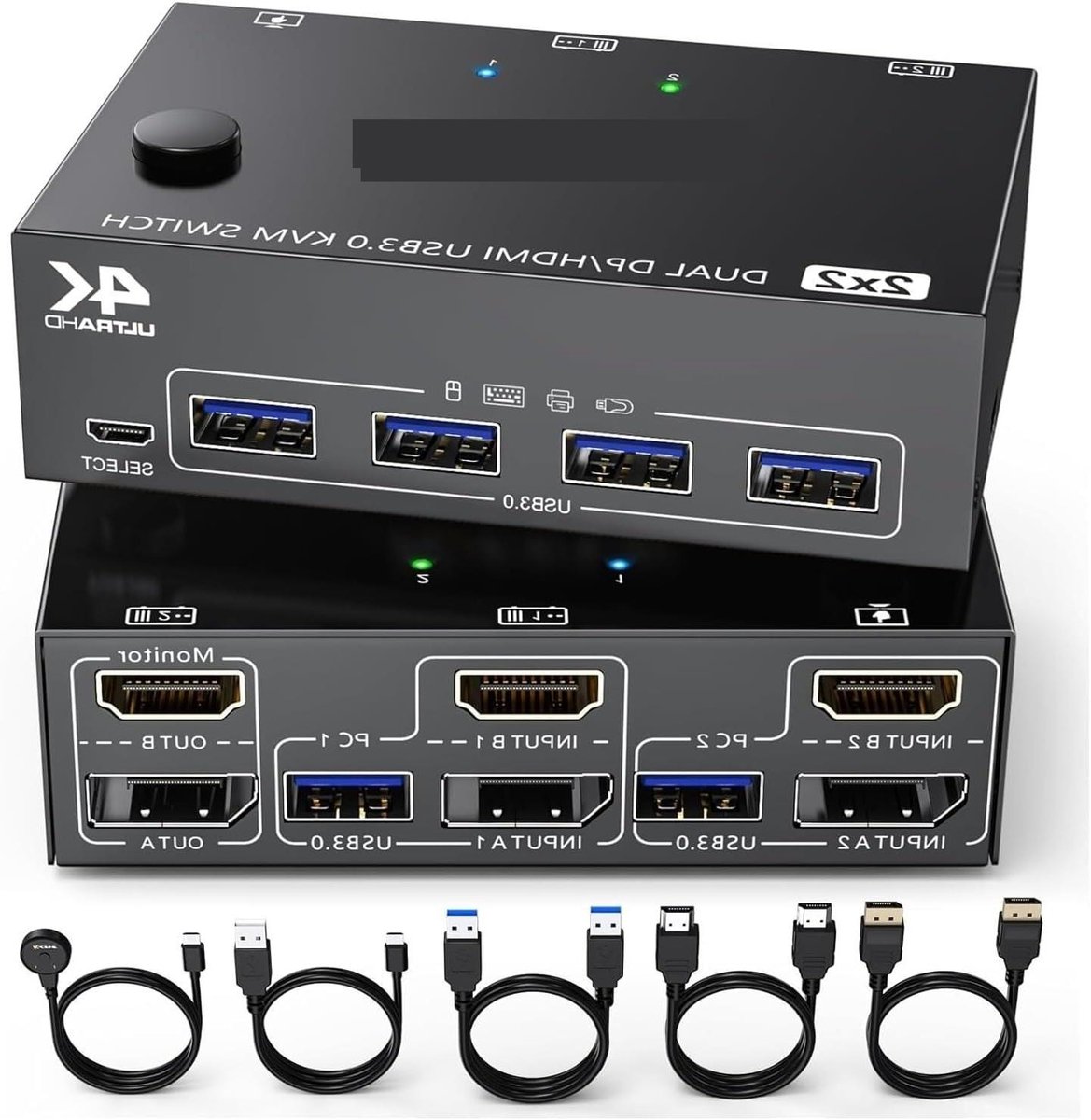 KVM Switch - Dubbele Monitor - Productiviteit Verhogen - Twee Computers Delen - 2 Poorten - Zwart