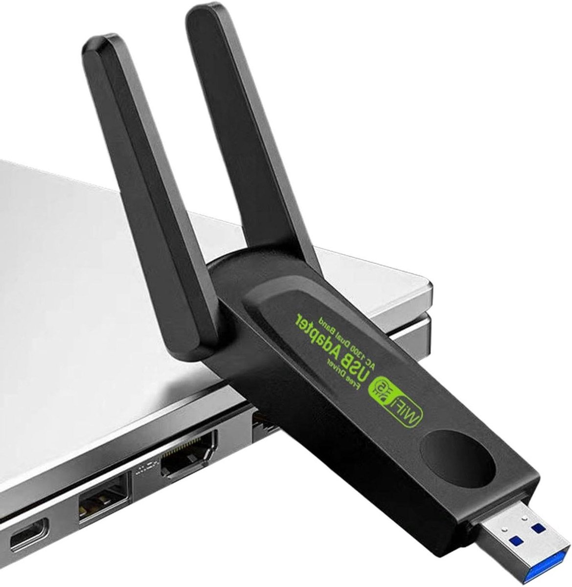 Draadloze Wifi Adapter - Wifi Dongle - Snelle Internet Verbinding - Dubbele Antenne Hoge Versterking - 1300 Mbps - Zwart
