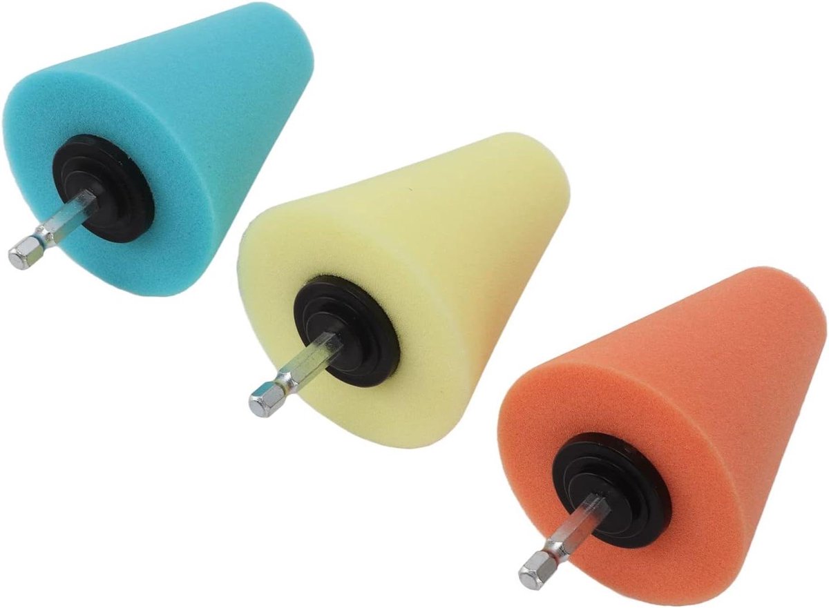 Polijstspons Set - Boor Pads - Auto Onderhoud - Conisch Vormontwerp - 3 Stuks - Geel Oranje Blauw