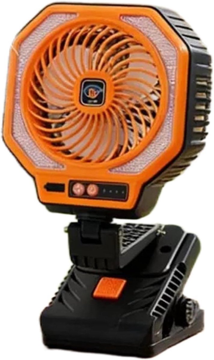 Kampeer Ventilator - Oplaadbare Ventilator - Buiten Koelen - Met LED Licht - 16 cm - Oranje