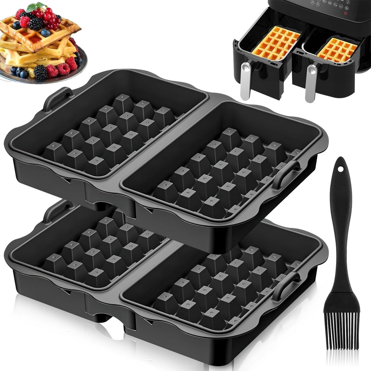 Siliconen Wafelvormen Set van 2 - Herbruikbare Wafelaccessoires voor Airfryer, Bakvormen en Keukenaccessoires