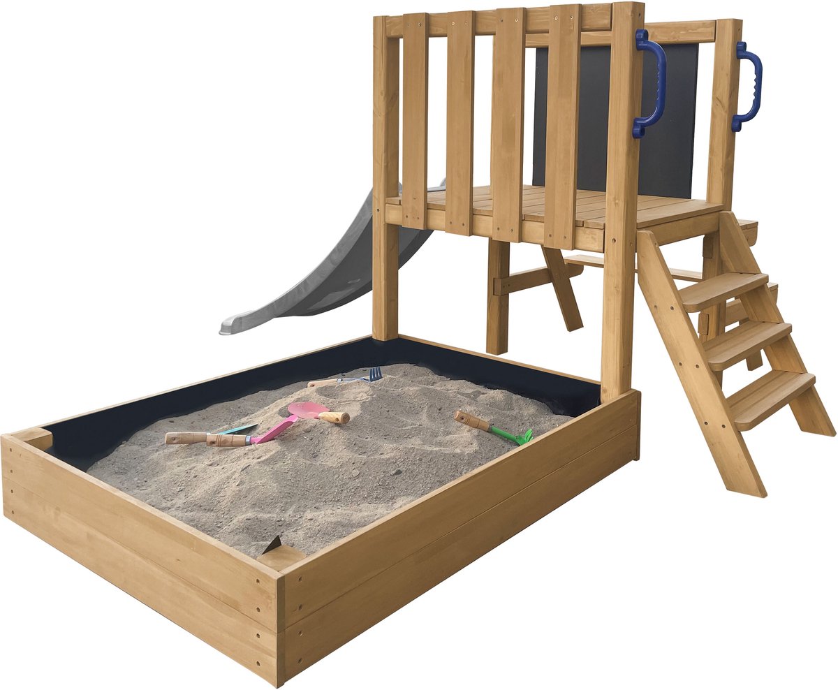 AXI Leah Mini Speeltoren met Zandbak en Picknicktafel – Grijze Glijbaan – Met Krijtbord – FSC hout – Klein speeltoestel voor de tuin / buiten — afbeelding 3