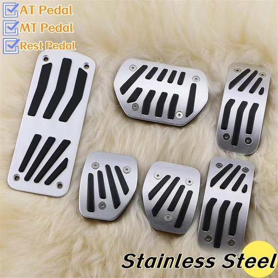 Pedaal Covers - Auto Pedalen - Verbeterde Grip - Roestvrij Staal - One Size - Zilver Zwart — afbeelding 2