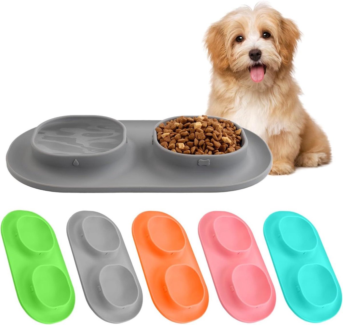 Honden Voerbakken - Voerstation Mat - Morsvrij Voeren - Antislip Siliconen - 280 ml - Grijs