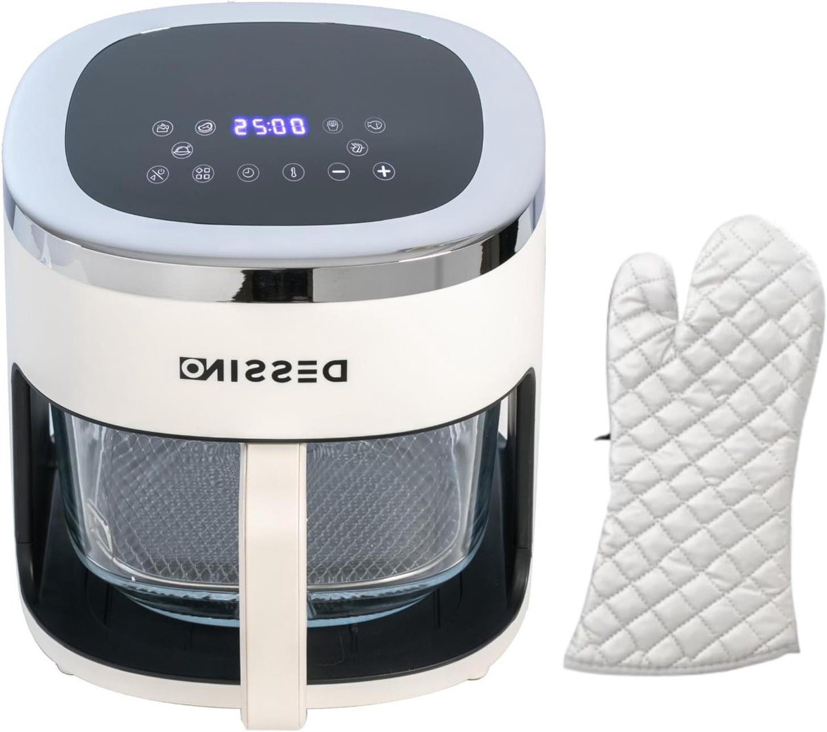Digitale Airfryer - Hete Lucht Oven - Gezond Frituren - Glazen Mand 360 Graden - 4.2 Liter - Wit