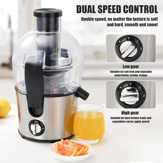 500W Centrifugale Sapcentrifuges 500ml Elektrische Sapcentrifuge Met 2 snelheden En 70mm Vulopening 1000ml Pulpcontainer Elektrische Sinaasappelpers Voor fruit groenten Thuis van Merkloos — afbeelding 4
