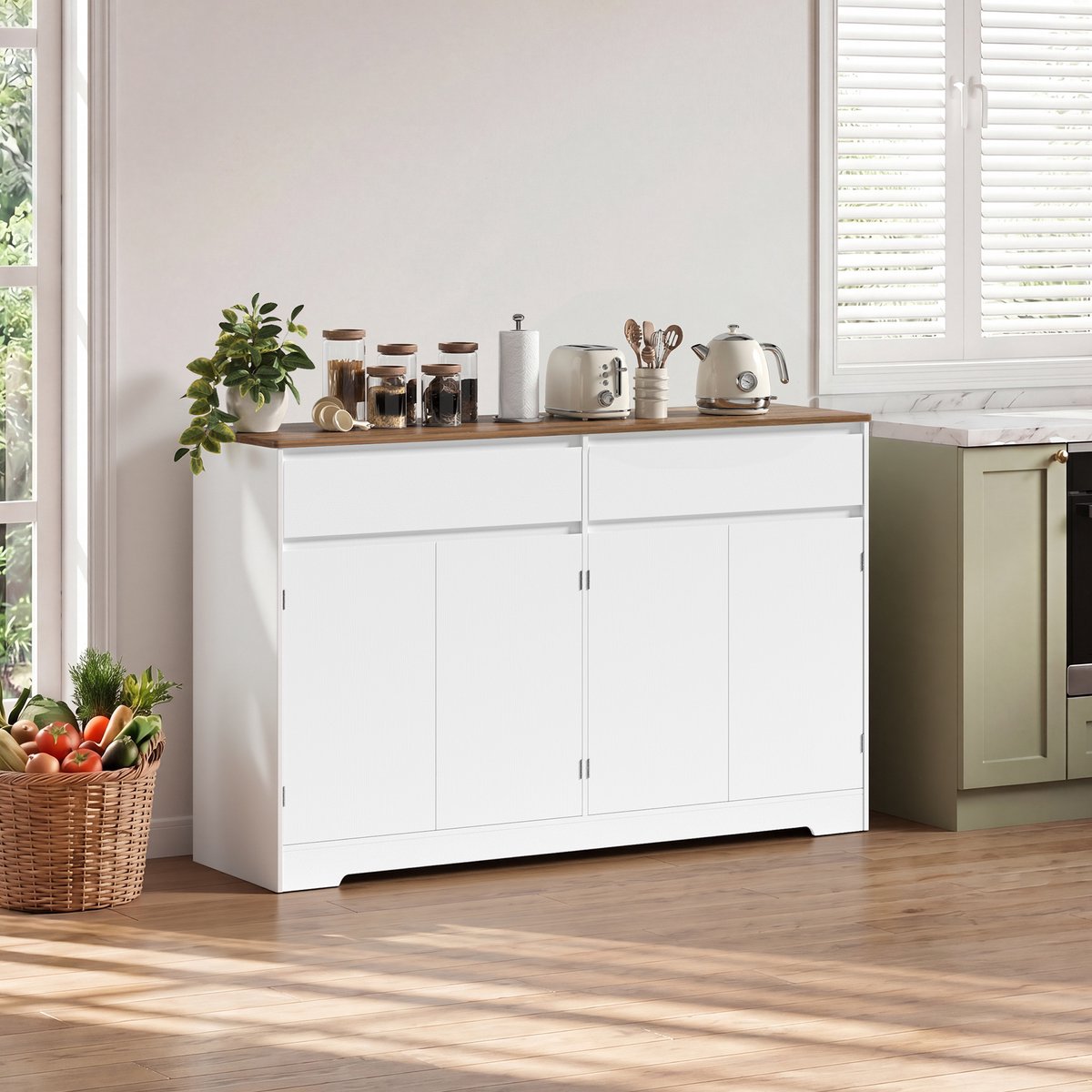 Xbro Keukenkast met Verstelbare Planken, Buffetkast met Werkblad, Opbergkast met 2 Laden en 2 Deuren, voor Keuken, Eetkamer en Woonkamer,Retro
