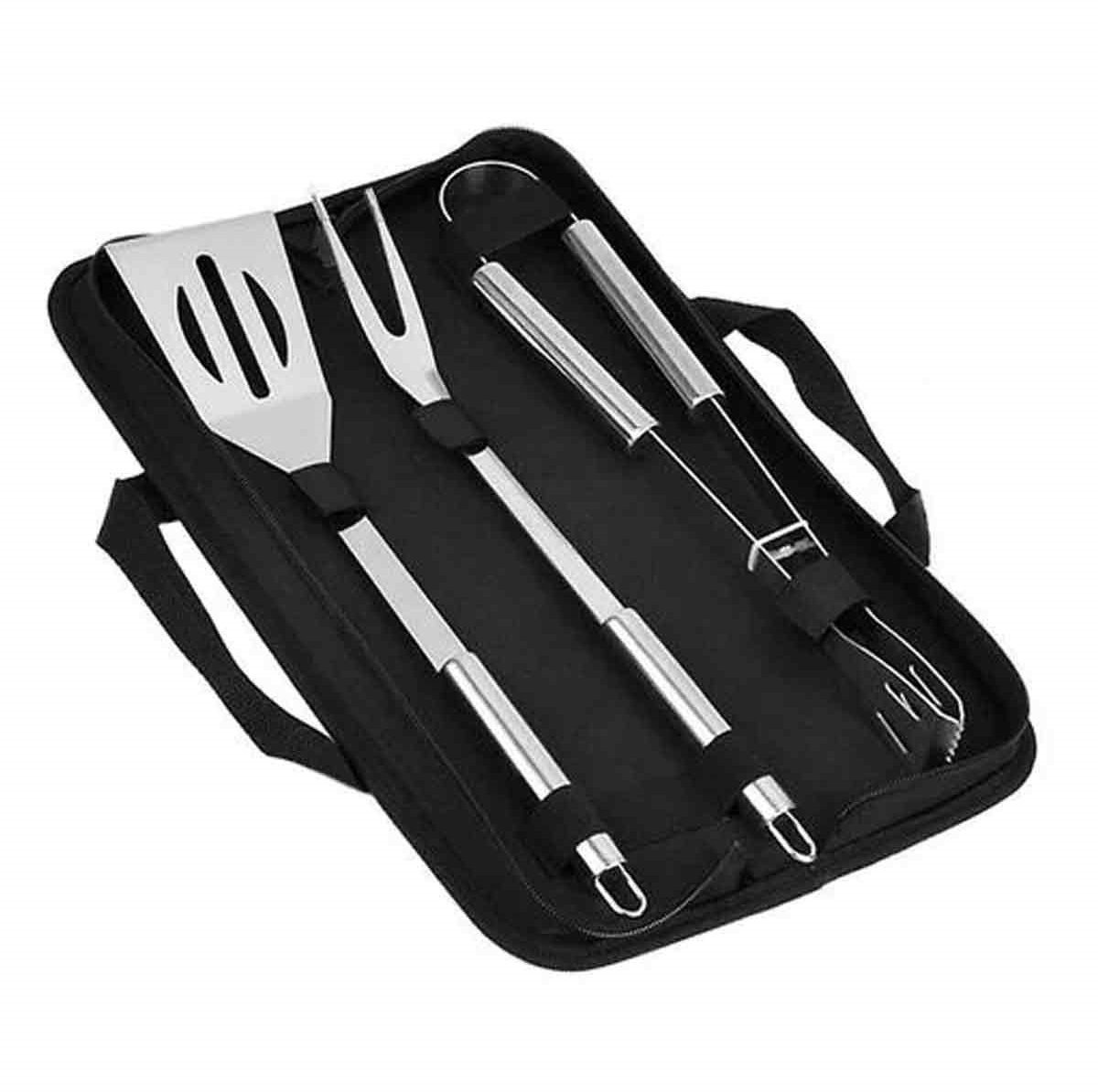 TOVBMUP Set van 3 roestvrijstalen barbecue-gereedschappen - Grillaccessoires - Inclusief grilltang, grillspatel, grillvork en opvouwbare tas