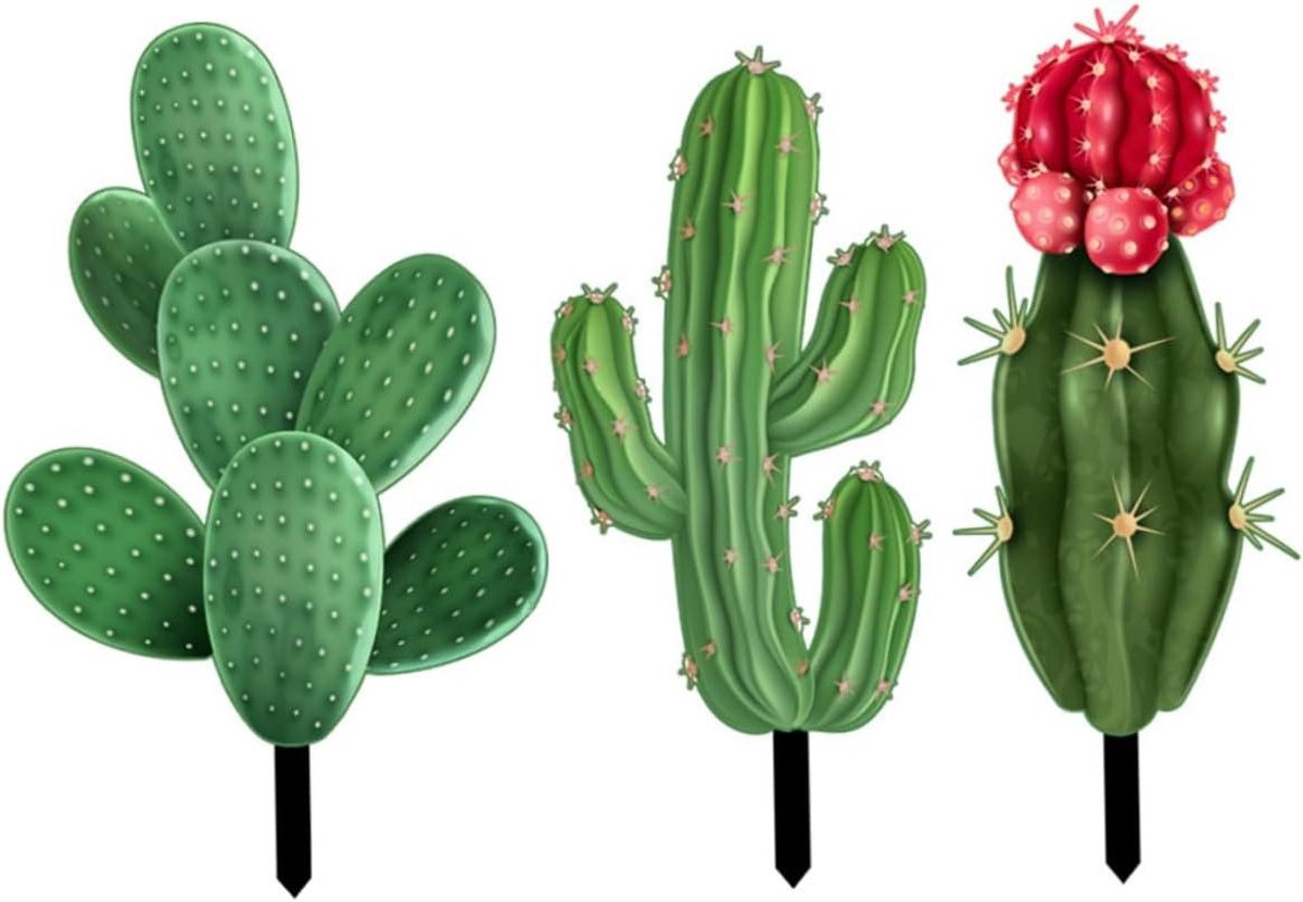 Cactus Tuindecoratie - Buitenbord - Tuin Verfraaien - Acryl Materiaal - 3 Stuks - Groen